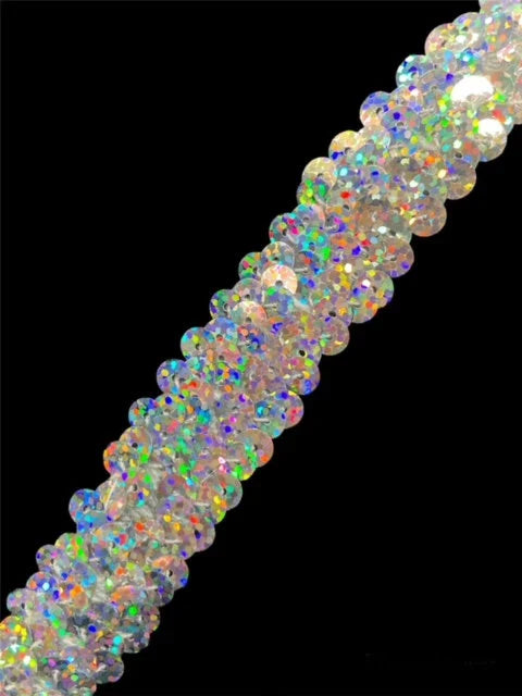 Trim Stretch Elastic Thread with Two Rows Silver Spotlight Sequins  2/3" Wide, Sold by the Yard