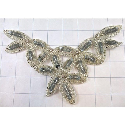 Neckpiece with Silver Sequins and Beads with Rhinestones 7" x 6"