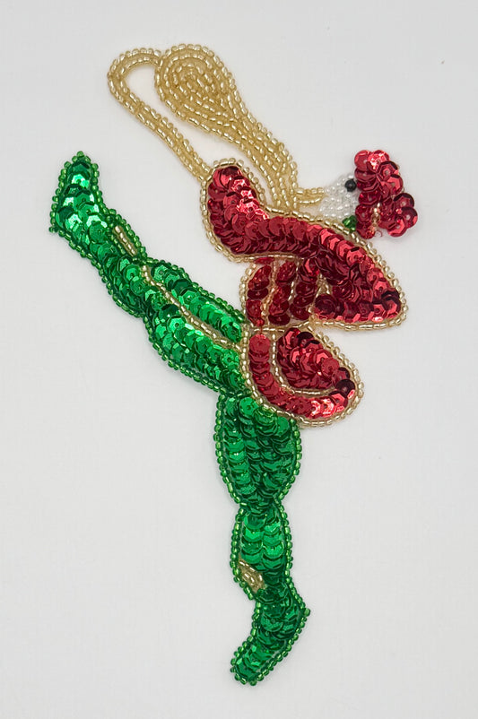 Christmas Marching Man Playing Trombone - Green and Red Sequins with Green, Gold, White and Black Beads 6"