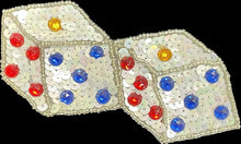 Load image into Gallery viewer, Dice Pair with White Sequins 2.5&quot; x 2.5&quot;