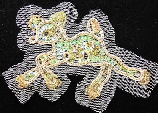 Fawn Iridescent Sequins with Two Rhinestones on Clear Netting 5" x 3"