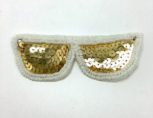 Sun Glasses with White Beads Gold Sequins Small 1" x 3"