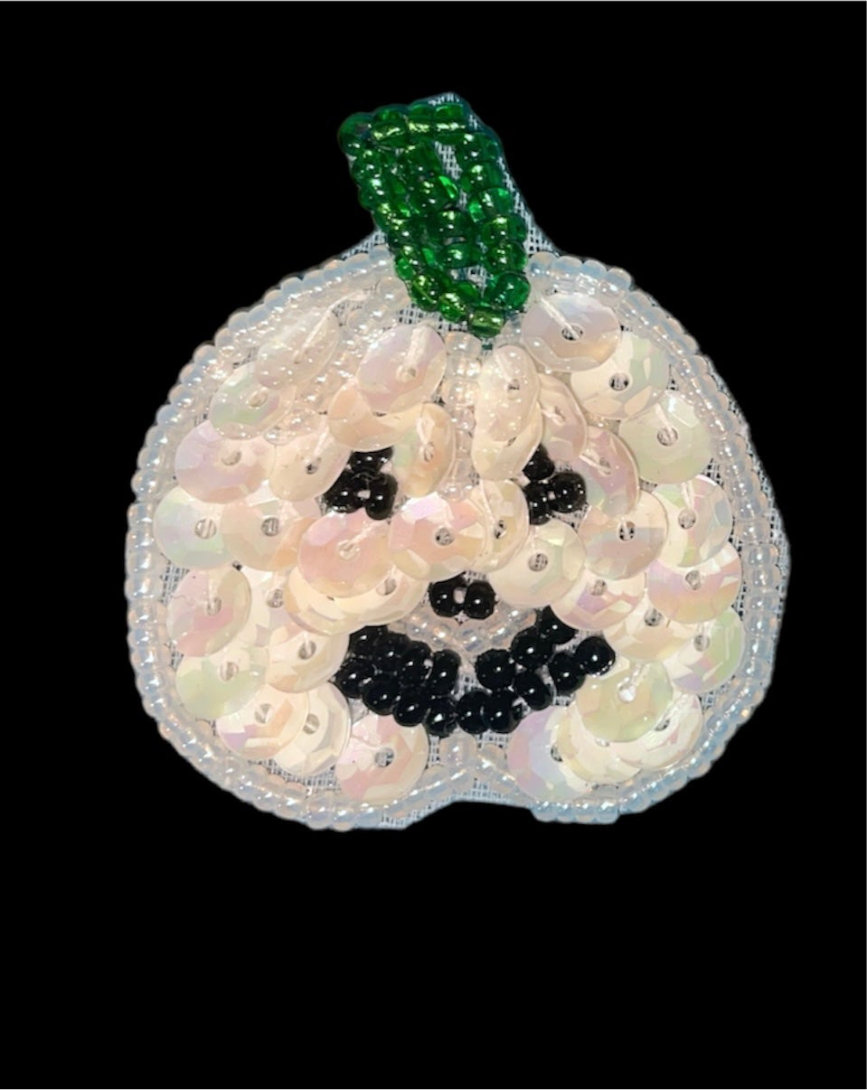 Halloween Pumpkin with Iridescent White Sequins 1.5" x1.5"