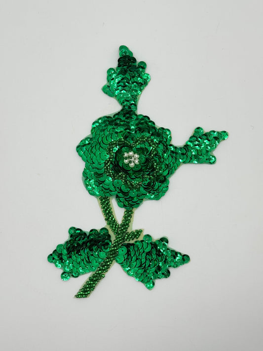 Flower with Emerald Green Sequins and Beads 7.5" x 4.5"