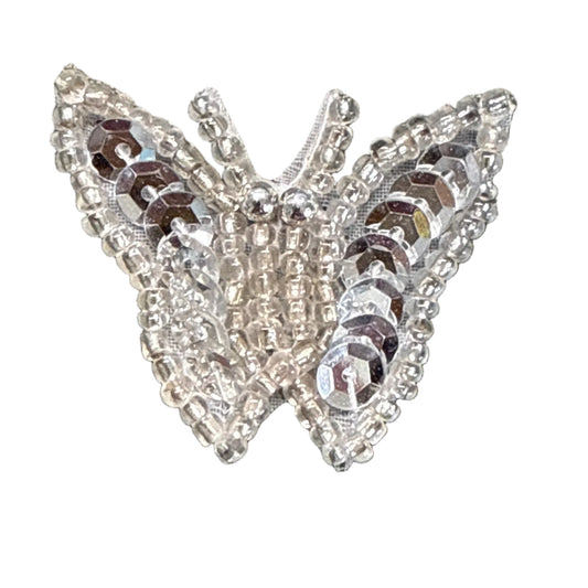 Butterfly Appliqué -Silver Sequins -Glass Beads 1.25” x 1.25”