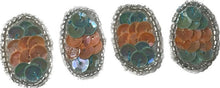 Load image into Gallery viewer, Egg for Easter Set of Four Peach and Turquoise Sequins 1&quot; x .5&quot;