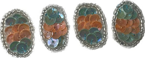 Egg for Easter Set of Four Peach and Turquoise Sequins 1" x .5"