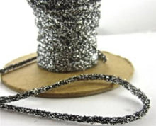 Load image into Gallery viewer, Rope Style Trim Charcoal Gray with Interlaced Silver Tinsel 1/8&quot; Wide, Sold by the Yard