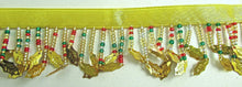 Load image into Gallery viewer, Christmas Trim with Multi-Colored Beads and Gold Leaf Sequins 1.25&quot; Wide,Sold by the Yard