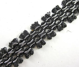 Trim with Black Rope Intertwined with Metallic Silver Thread 1" Wide, Sold by the Yard