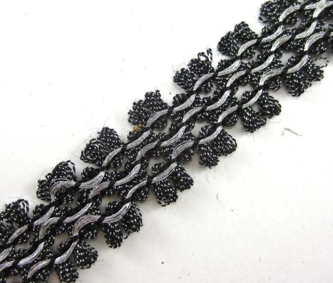 Trim with Black Rope Intertwined with Metallic Silver Thread 1