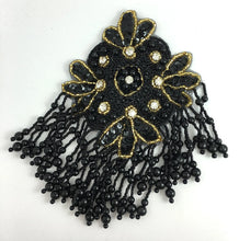 Load image into Gallery viewer, Epaulet with Black Sequins and Beads, Gold Beads, Black Pearls and Rhinestone 7.5&quot; x 5&quot;