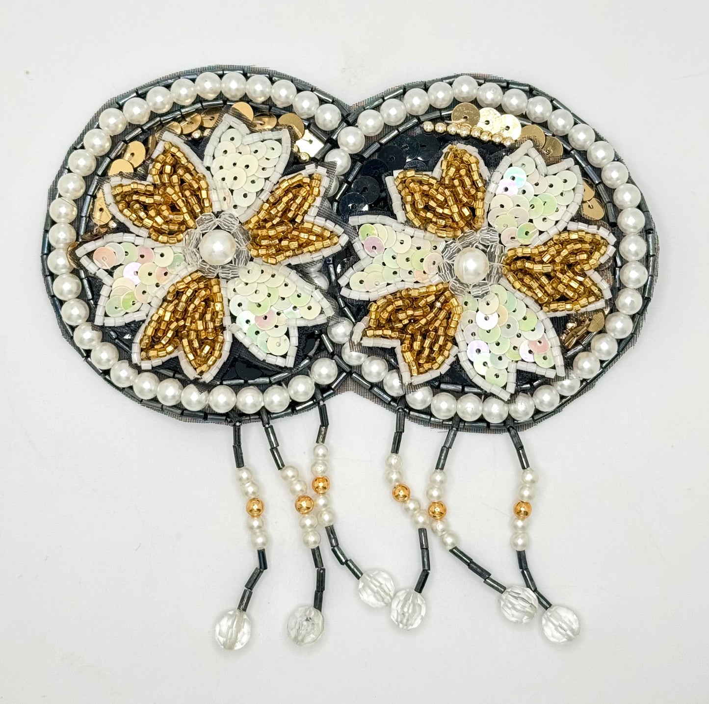Epaulet with Double 3D Flowers and Fringe 5.5" x 5"