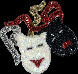 Mardi Gras Mask Faces Iridescent Black Red Silver 3" x 4"