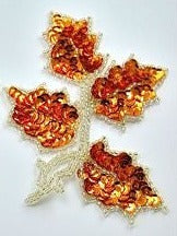 Leaf Pair with Orange Sequin and Silver Beads 5" x 4"