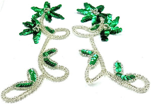 Green Flower Pair with Silver Beads 6" x 3"