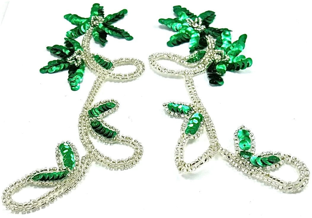 Green Flower Pair with Silver Beads 6
