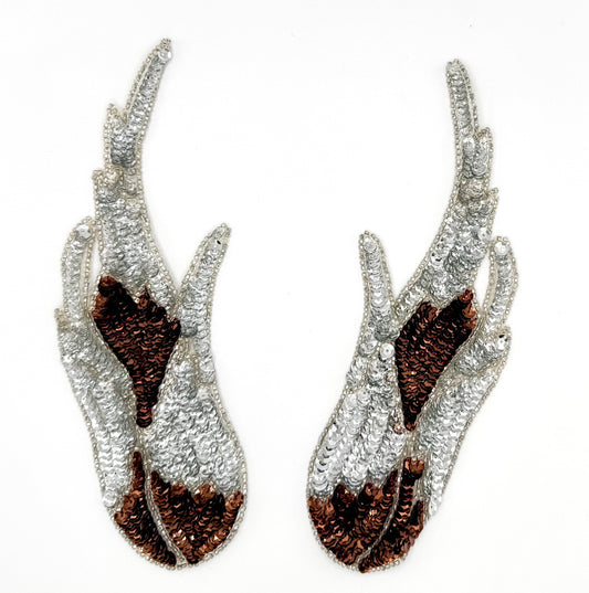 Flame Pair with Silver and Bronze Sequins and Beads 3" x 8.5"