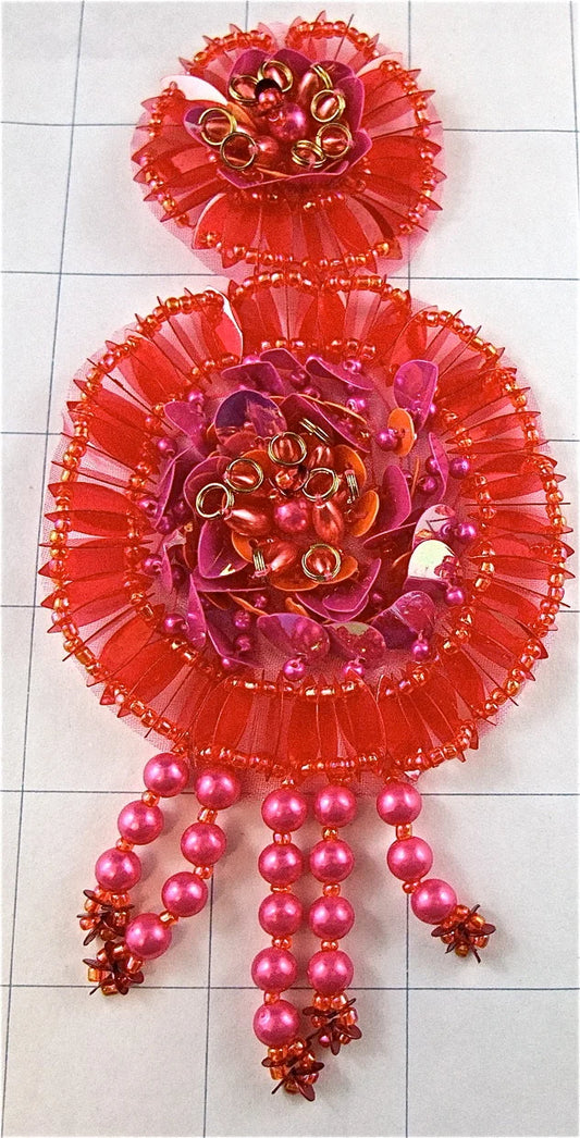 Epaulet with Fuchsia Sequins and Beads 6" x 3"