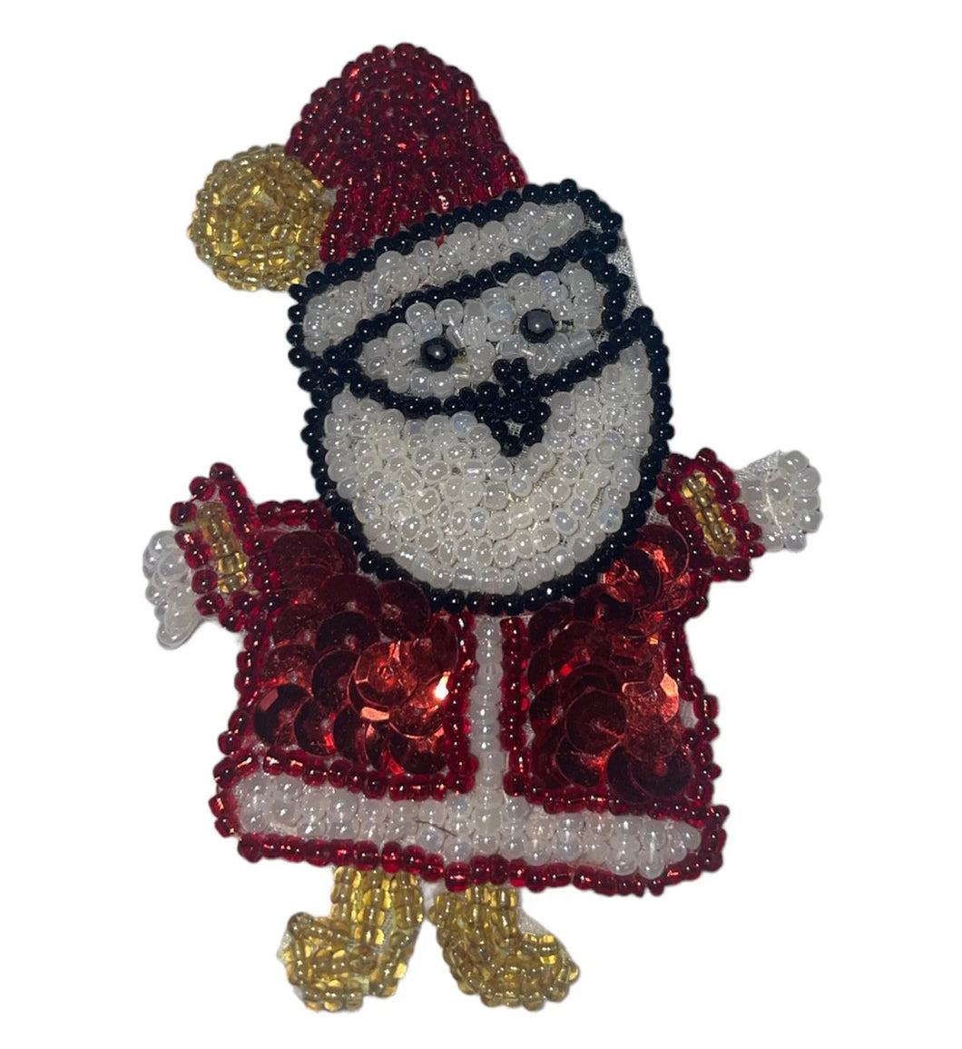 Santa with Arms Out Red Sequins White Gold Black Beads 3.5