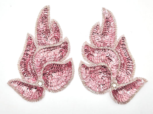 Leaf Pair with Pink Sequins and Beads 6" x 4"