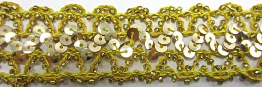 Trim with Gold Thread, Sequins and Beads 3 Rows 1" Wide