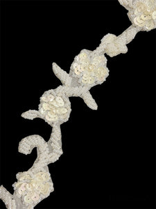 Trim with China White Sequin Flowers and White Beads 1.5", Sold by the Yard