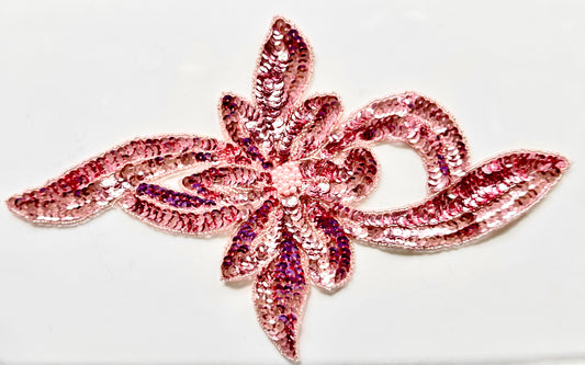 Flower Pink Sequin and Beads 12.5" x 7.5"