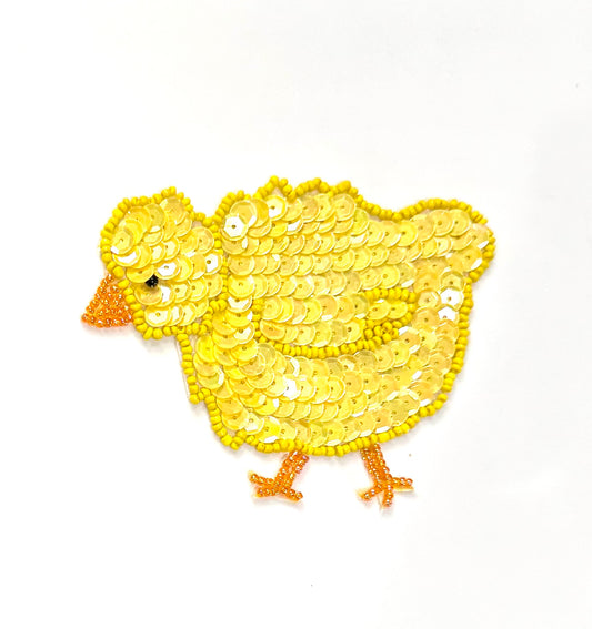 Chick with Yellow Sequins and Orange Beads 4” x 3.25”