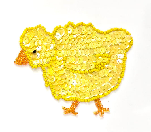 Chick with Yellow Sequins and Orange Beads 4” x 3.25”