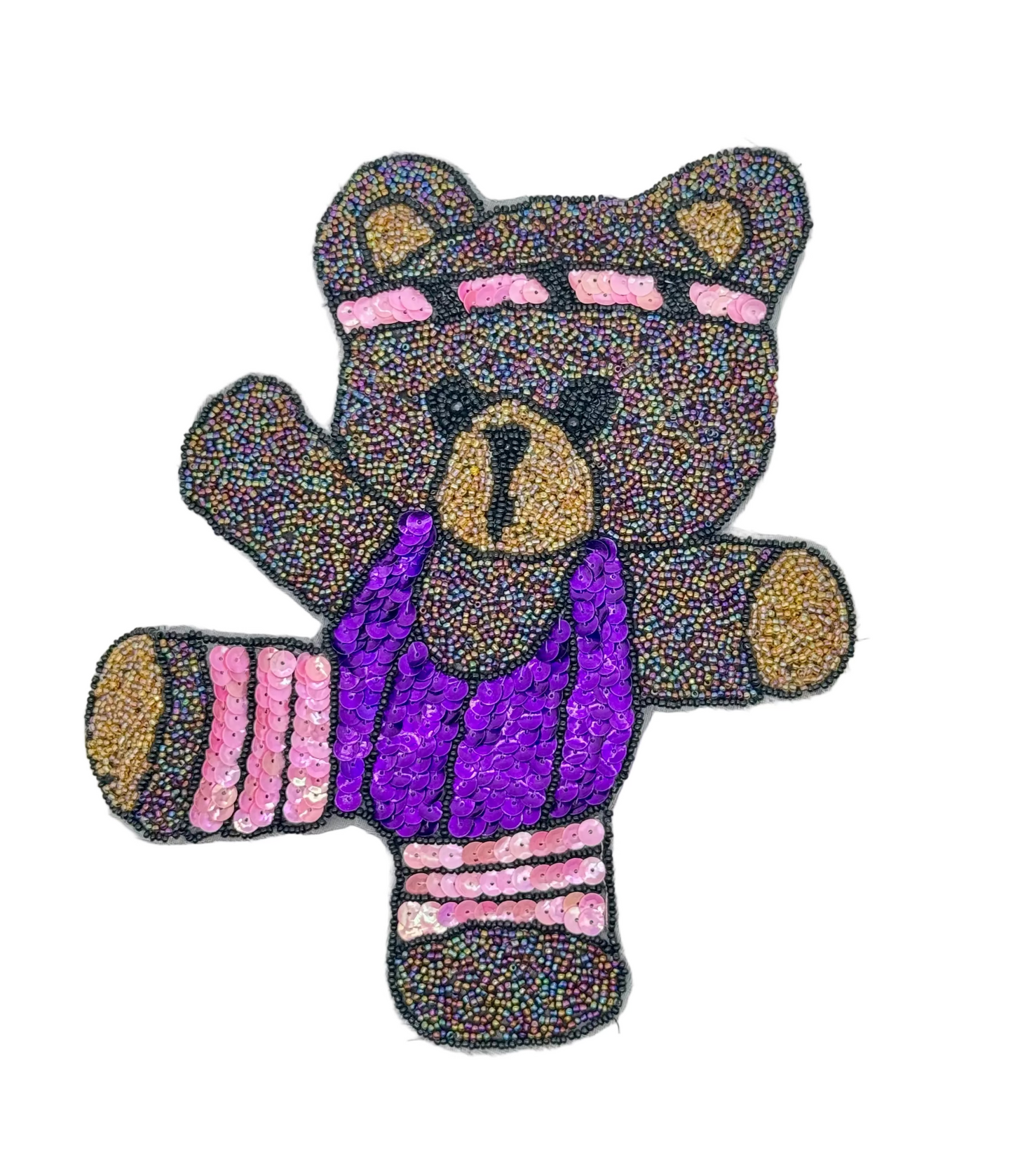 Bear Doing Aerobics Multi-Colored Sequins and Beads 9.5" x 7.75"