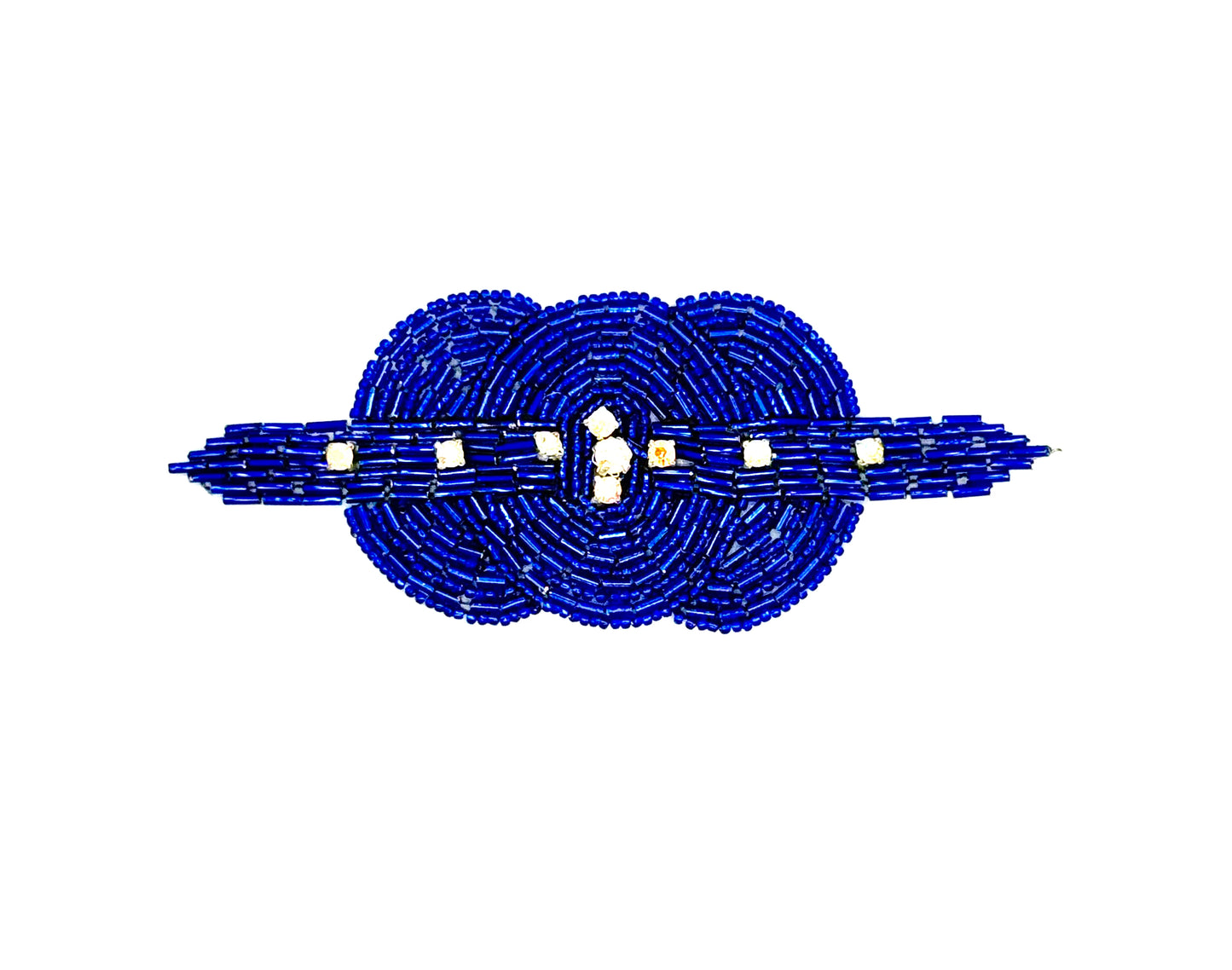 Designer Motif Triple Circle - Royal Blue Beads - Rhinestones 5" x 2"
