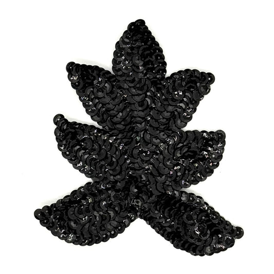 Black Sequin Leaf Appliqué - 4.5" x 4"