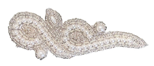 Designer Motif Swirl - Silver Beads - Pearls 4.25" x 1.5"