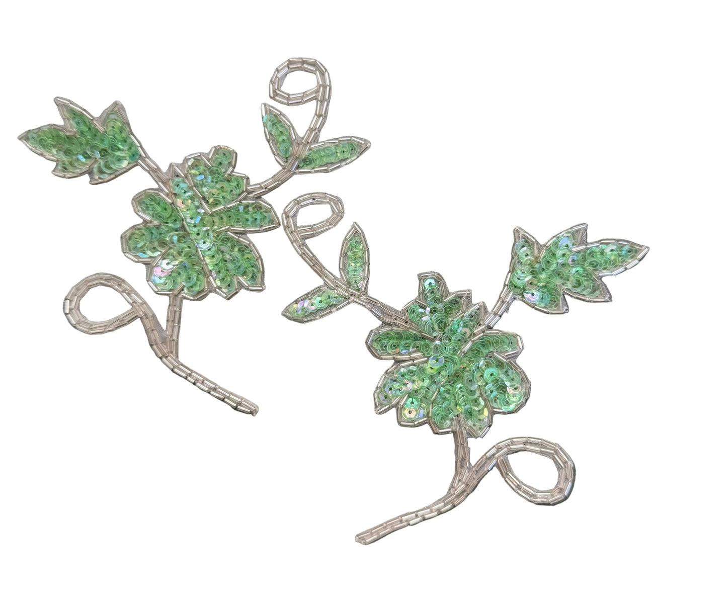 Flower Pair Appliqué  - Six Different Color Choice Sequins - Silver Beads 5" x 4.5"