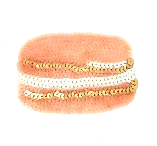 Macaroon Appliqué  - Iridescent Pink /Gold/White Sequins  3.5" x 2.5"
