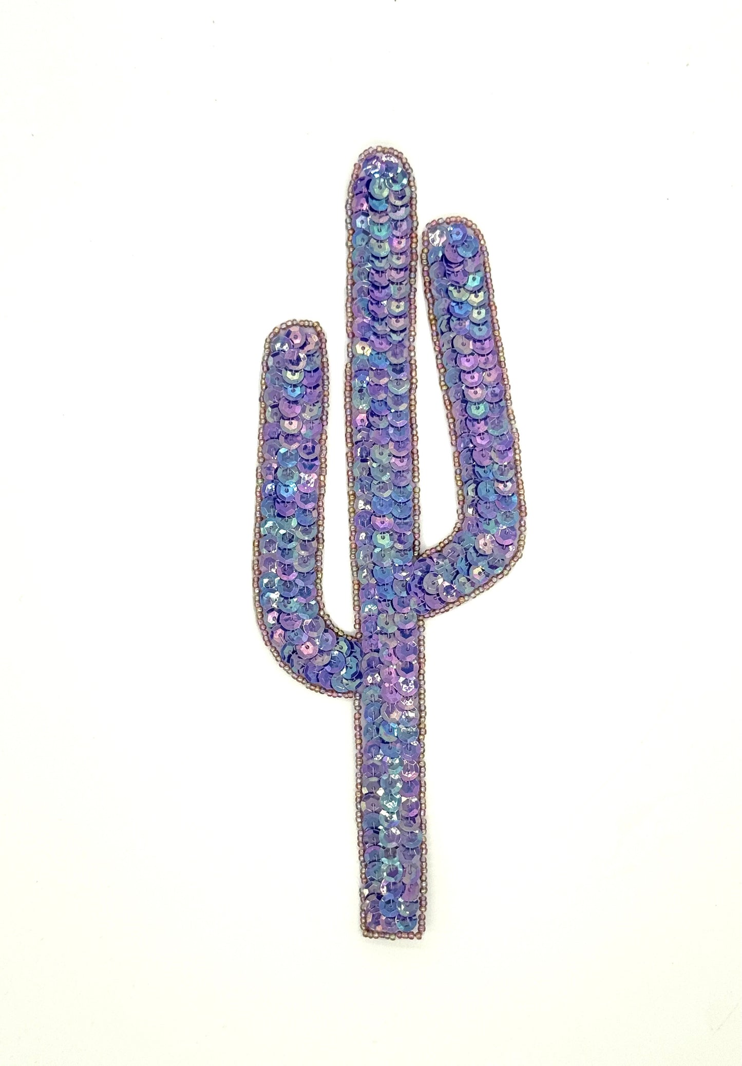 Cactus con Lentejuelas y Cuentas Moradas Iridiscentes 23 cm x 8 cm