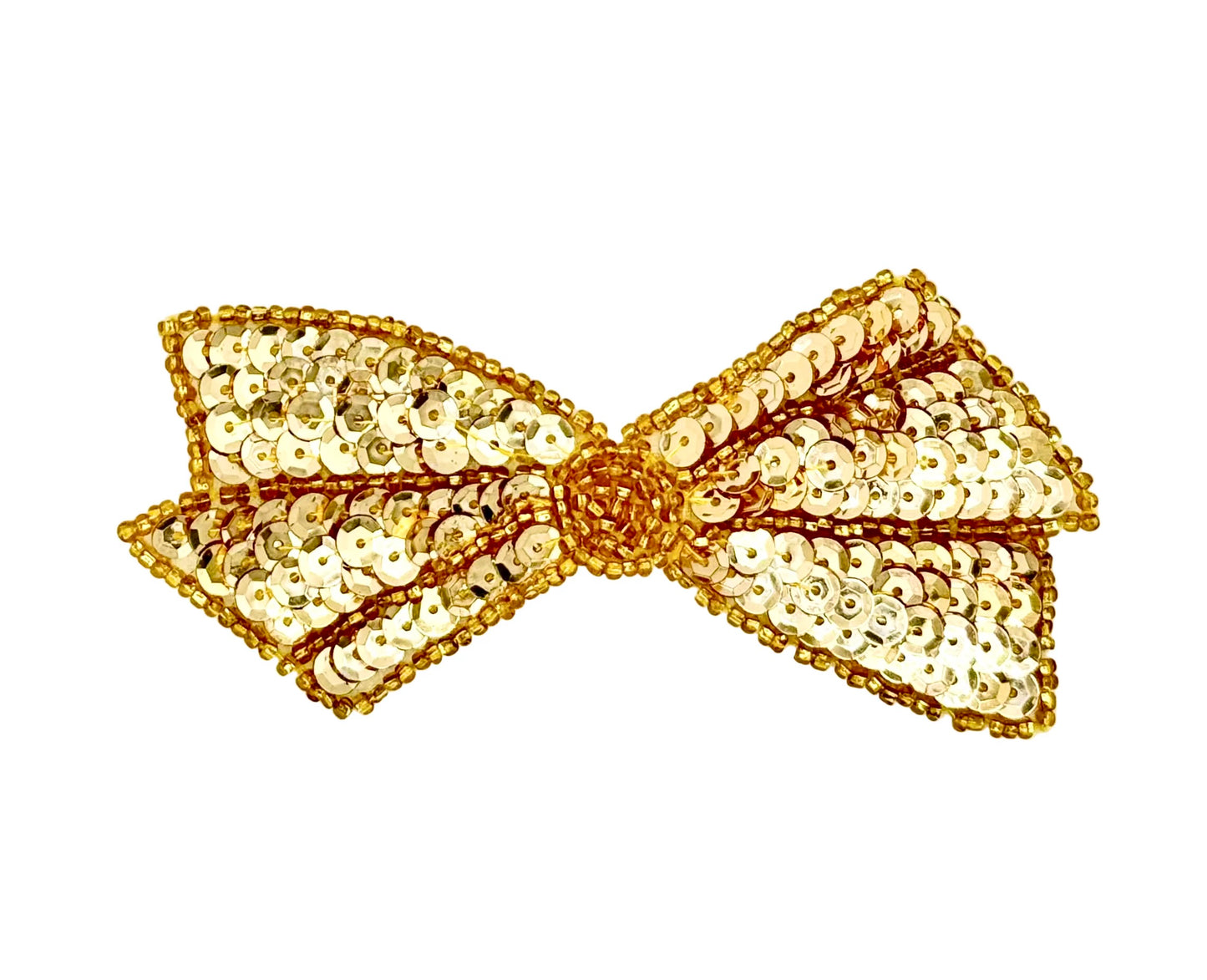 Moño con lentejuelas y cuentas doradas 10.16 cm x 5.08 cm