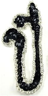 Designer Motif Pair with Black Sequins and Beads 2" x 4"