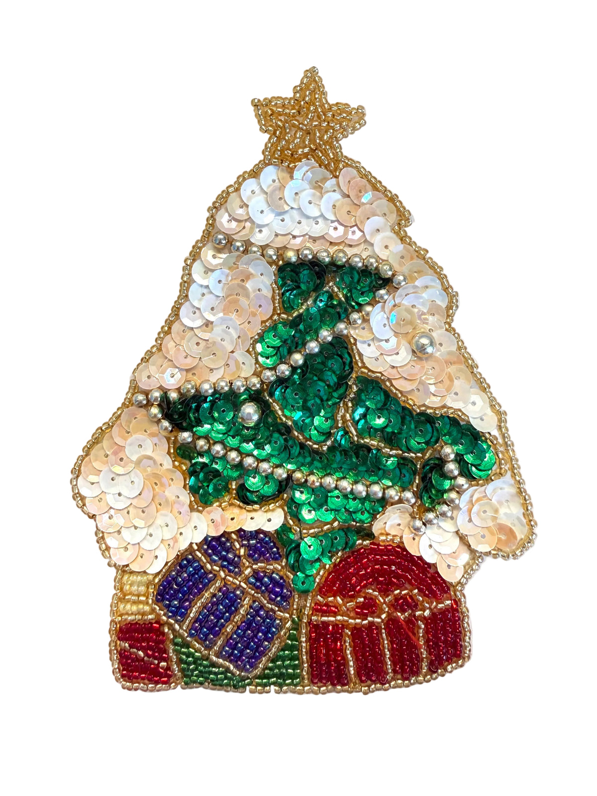Árbol de Navidad con regalos y estrella dorada 6" x 4"