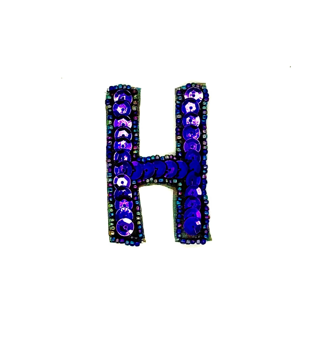 2.25" Letter Appliqué - Purple Sequin - Moonlight Beads - Choice of Letter H or L
