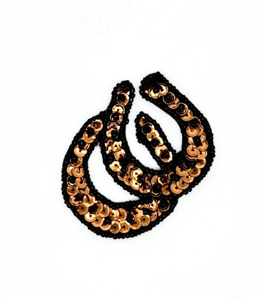 Double Horseshoe with Bronze Sequins and Black Beads 2.75" x 2.5"