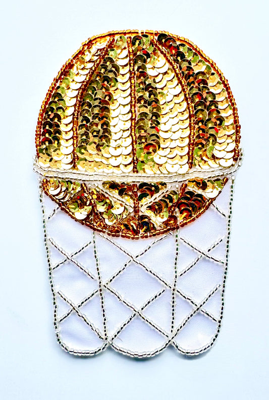 Basketball and Hoop Silver Gold Bronze Beads and Sequins 5" x 4"