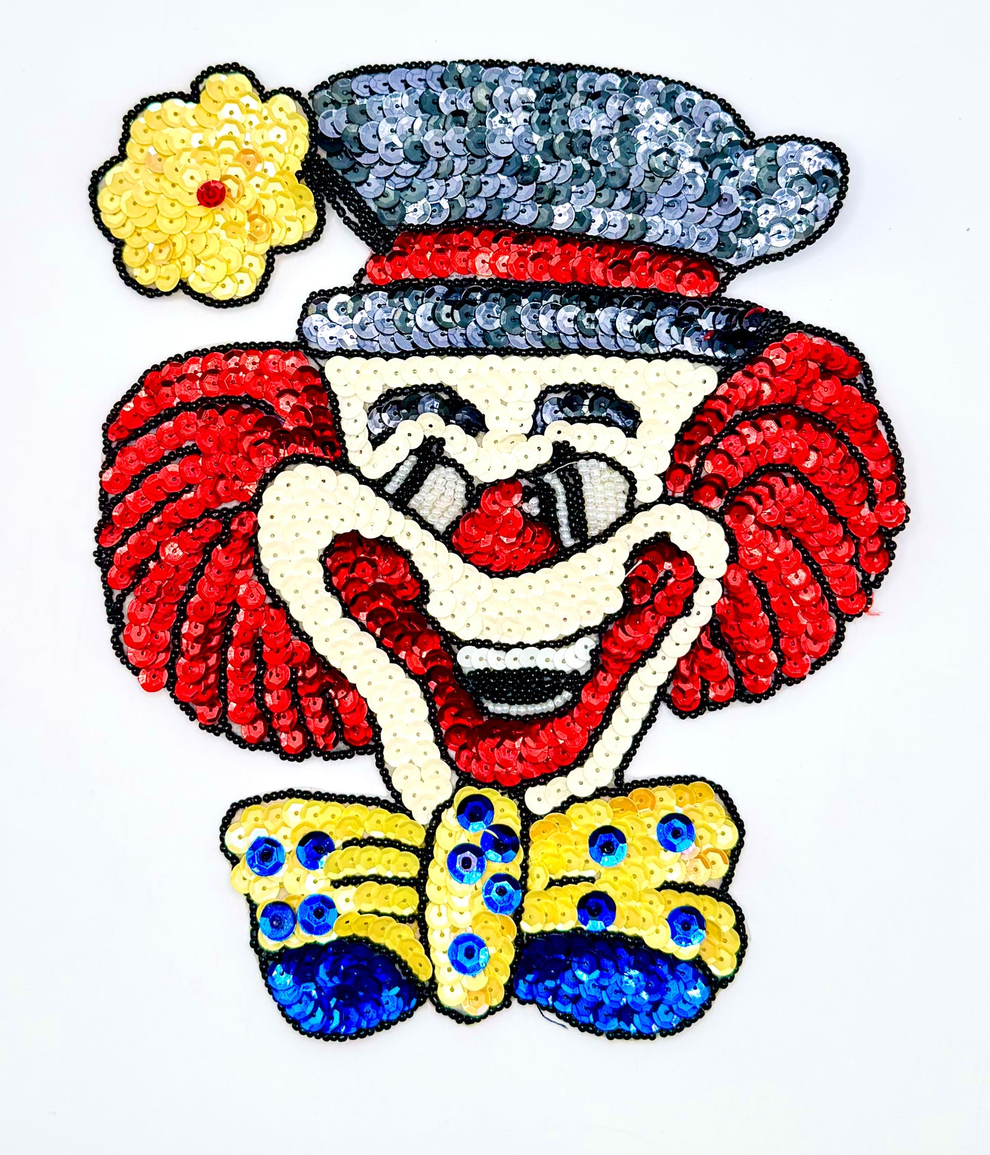 Clown with Bow and Flower, Sequins and Beads 9” x 7.25”