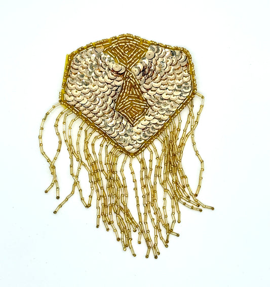 Epaulet Hexagon - Gold Sequins - Gold Glass Beads 6" x 4"