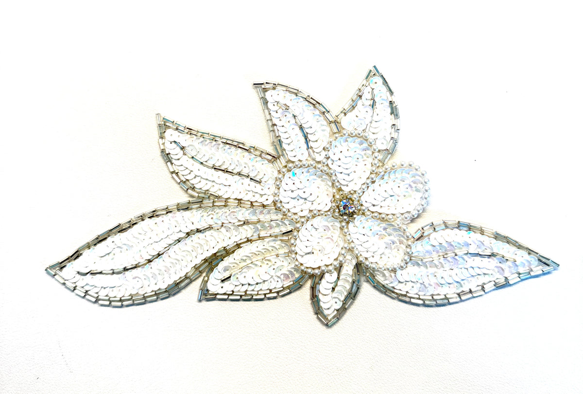Flor Lentejuelas Blancas AB Diamante de Imitación 9"
