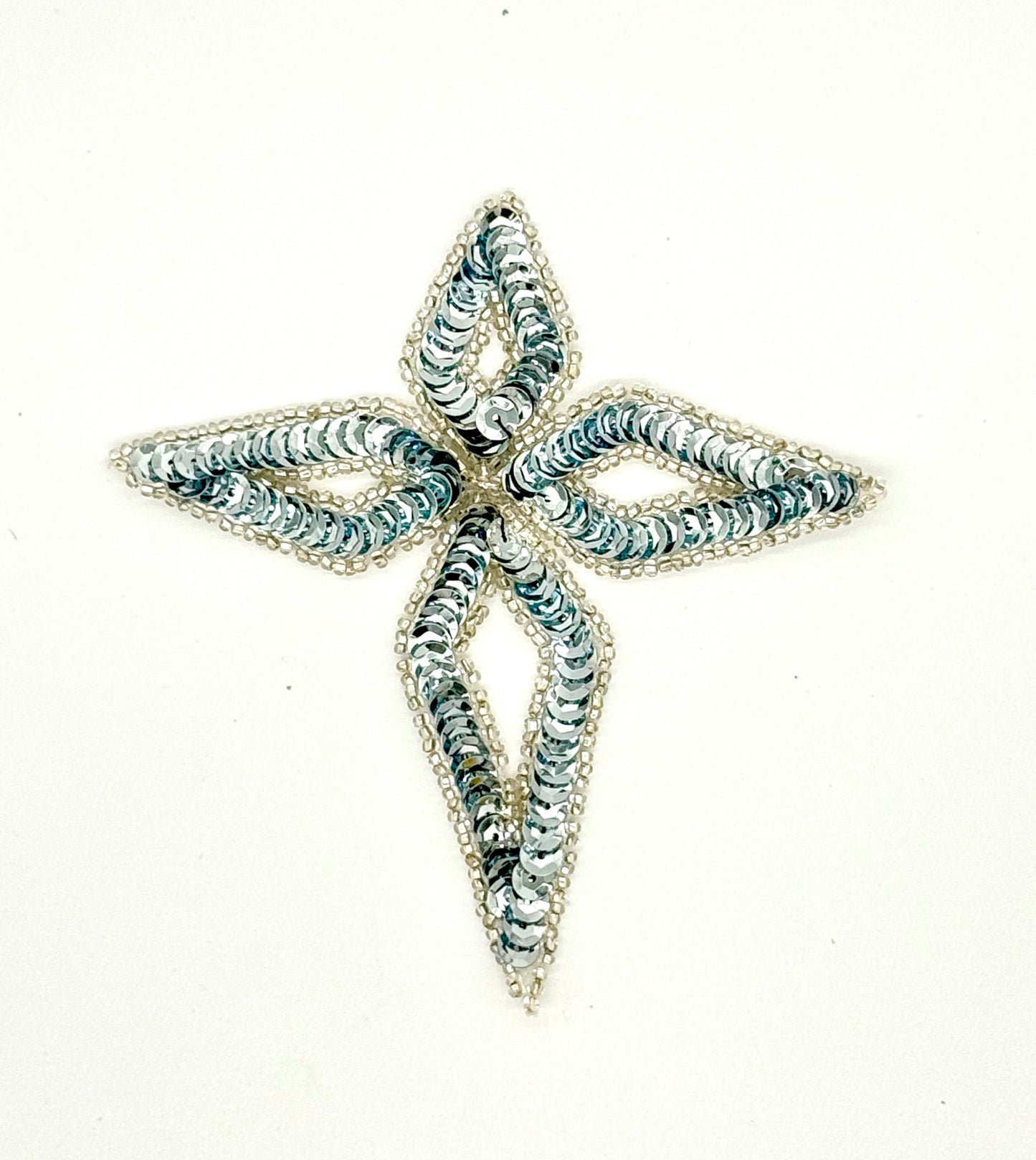 Designer Motif Star Shaped with Ice Blue Sequins and Silver Beads 4.5”x 4.24”