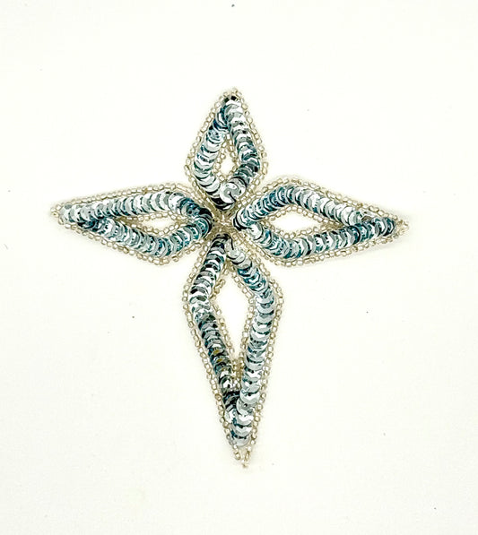 Motivo de diseño en forma de estrella con lentejuelas azul hielo y cuentas plateadas 4.5"x 4.24"