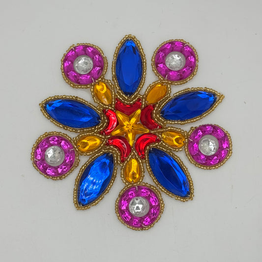 Designer Motif Appliqué with Choice of Black or Gold Beads and Multicolored Stones with a Gold Star Rhinestone in the Center 4.25"