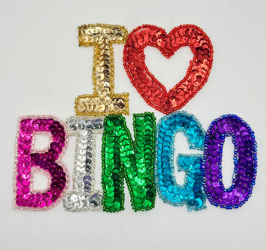 "I Love Bingo" with MultiColored Sequins and Beads 5.5" x 4.5"